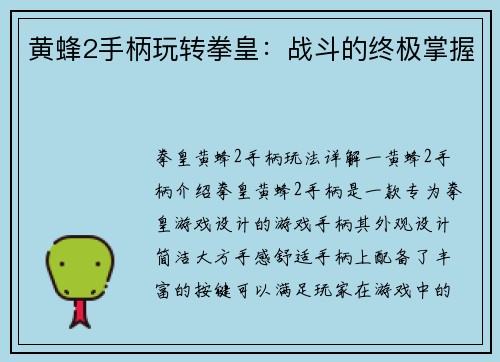 黄蜂2手柄玩转拳皇：战斗的终极掌握